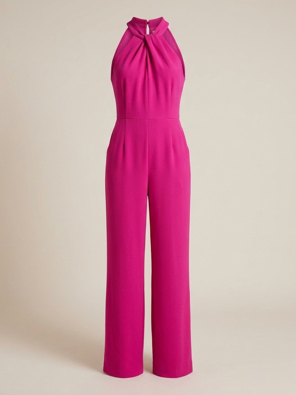 Julia Jordan Jumpsuit Women's Plus Sz 20W Fuchsia Knot Neck Halter Wide Leg